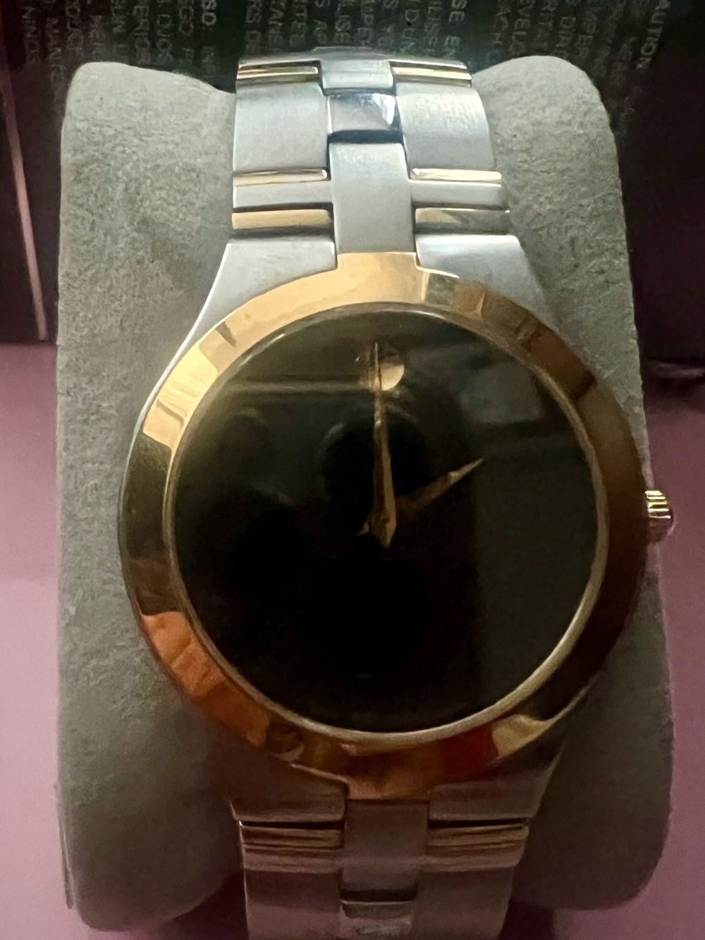 Authentic Movado Two-Tone Silver and Gold Bracelet Watch with Black Dial